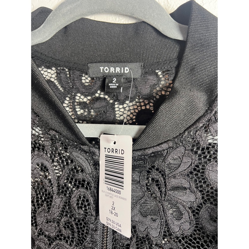 Torrid Black Lace Ruffle Bomber Jacket Size 18/20 Full Zip Whimsygoth NEW‎ - Picture 3 of 9